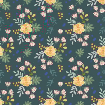 Beautiful flowers design on green color background seamless pattern. vector