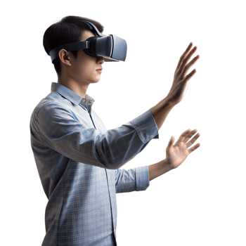 Man using a virtual reality headset, exploring a digital environment png