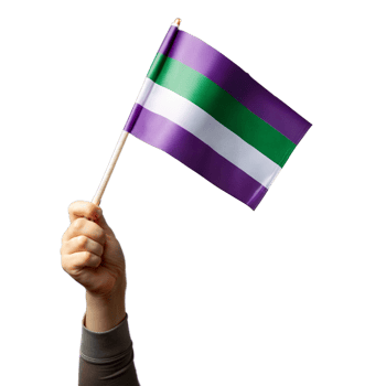 Person holding a pride flag representing genderqueer identity png