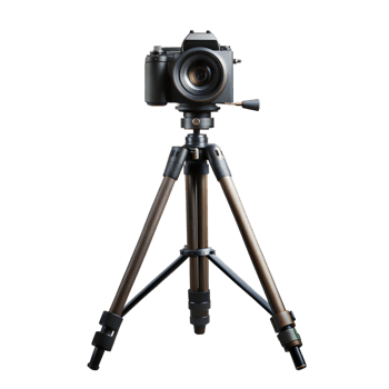 Professional camera on a tripod, representing photography, videography, and media production. png