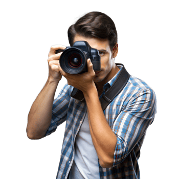 Photographer taking a picture with a professional camera png