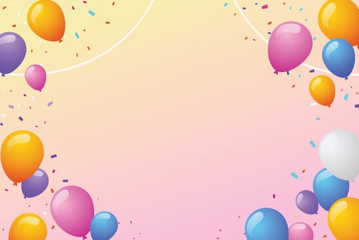 Birthday Party Background Copy Space Banner Ribbon with Balloons, Stars, and Gift Box Flat Gradient Illustration Minimalist vector