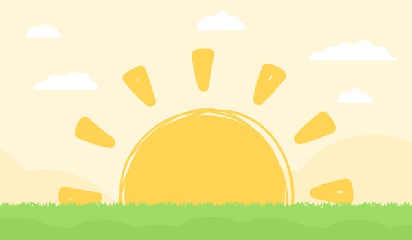 Landscape with grass and rising sun vector