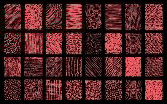Red pen scribble design set. Abstract hatching layout. Ink doodle background template bundle. vector