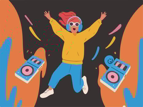 Rhythmic Jumping - Exciting EDM Waves with Enthusiastic Personnel. Flat Illustration. vector