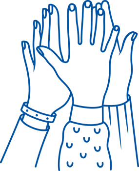 Raised hands symbolize people festive mood and readiness to have fun together. Hand drawn. png