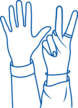Hands of people showing welcoming gesture or making V sign with fingers to demonstrate openness png