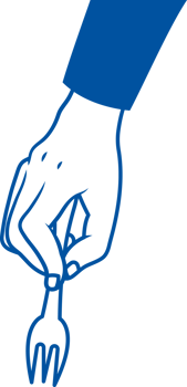 Dinner fork is in hand of man eating lunch and satisfying his hunger after working day. Hand drawn. png