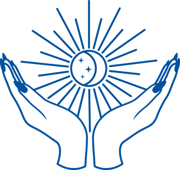 Hands of psychic woman and magical symbol of sun or moon, for ritual rite. Hand drawn. png