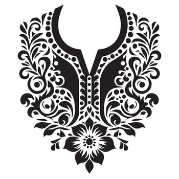Stencil Art collar design for kameez , black and white, white background vector