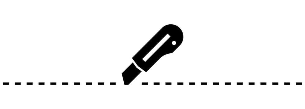 Cutter knife paper trim icon. Cut line label. vector