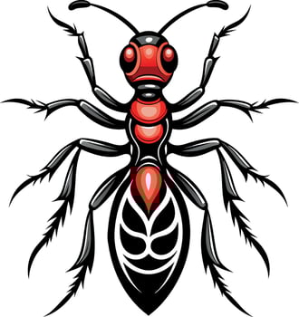 Ant silhouette and illustration with a white background. vector