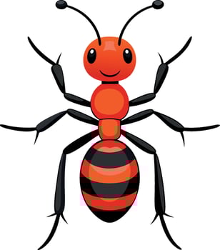 Ant silhouette and illustration with a white background. vector