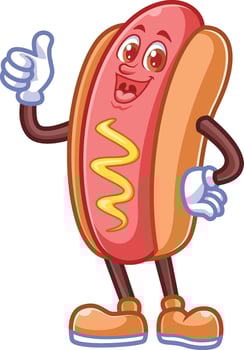 Hotdog cartoon raising thumbs up vector