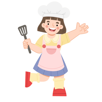 Cartoon illustration of a girl chef cooking png