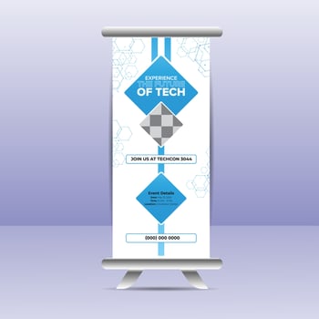 Business Roll Up Set. Standee Design. Banner Template, Abstract Blue Geometric Triangle Background , flyer, presentation, leaflet, j-flag, x-stand, x-banner, exhibition display vector