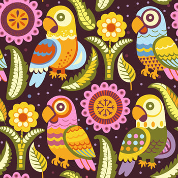 colored parrots in flowers on a dark background vector