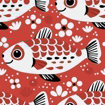 cute fish swim on a red background vector