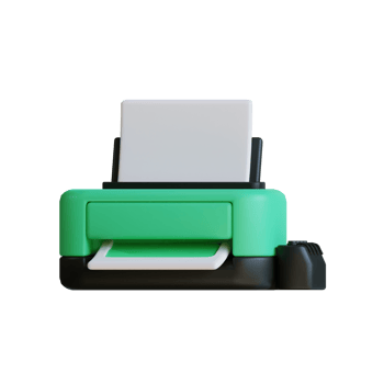 Green printer machine for printing documents, paper, images. 3d illustration png
