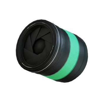 A sleek and modern camera lens with a vibrant green accent, capturing stunning visuals with precision. png