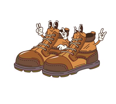 Cartoon groovy travel boots retro characters vector