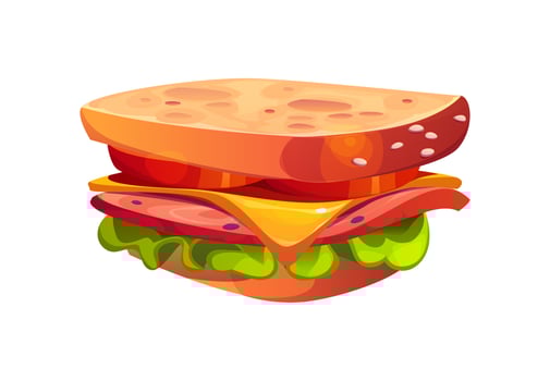 Cartoon fast food sandwich with fresh ingredients vector