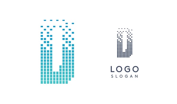 Pixelated Letter D transitioning into scattered pixels with gradient colors creating modern, digital effect like equalizer. Abstract logo for tech software and digital media. illustration. vector