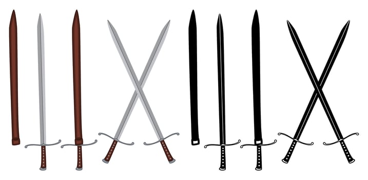 Set Kriegsmesser Swords . Traditional Medieval blade weapon illustration vector