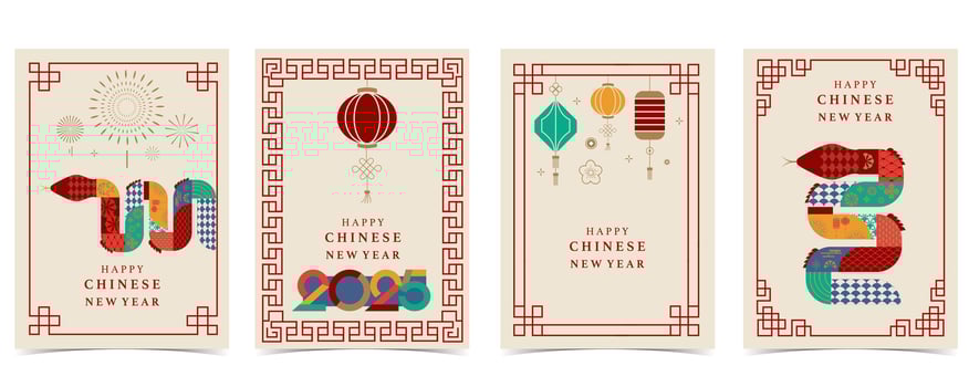 Happy Chinese New Year on red background with snake,lantern.Editable illustration for vertical A4 design vector