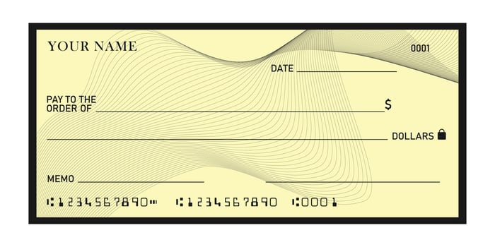 Bank check, blank money cheque, checkbook template. Currency payment coupon, money check background vector