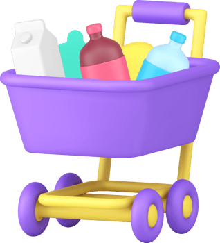 Supermarket trolley full grocery shopping goods food market purchase 3d icon realistic png