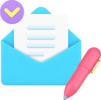 Letter writing in open envelope pen document success send postal mail delivery 3d icon png
