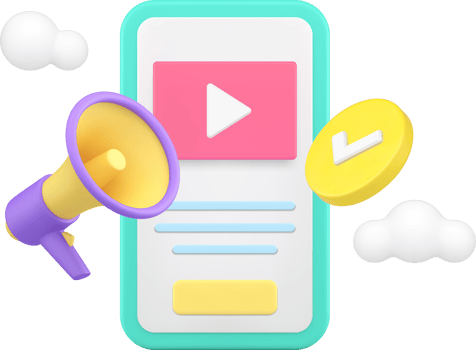 Internet marketing social media content promo announce smartphone app 3d icon realistic png