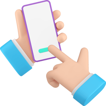 Smartphone application hand click button empty screen copy space menu 3d icon realistic png