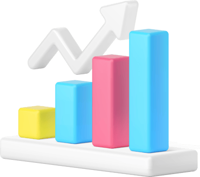 Data analyzing bar graph dynamic up arrow business statistic increase 3d icon realistic png