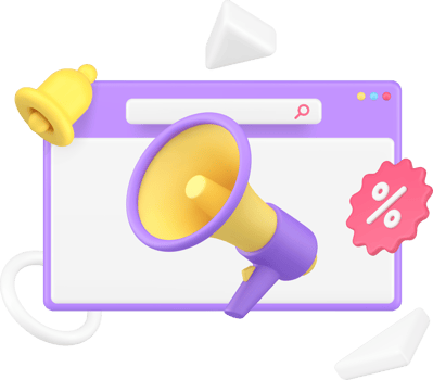 Online shopping sale discount email marketing announce advertising megaphone browser 3d icon png