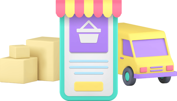 Online shopping marketplace smartphone application order delivery 3d icon realistic png