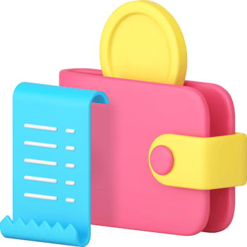 Banking deposit investment savings wallet with golden coin receipt invoice 3d icon realistic png