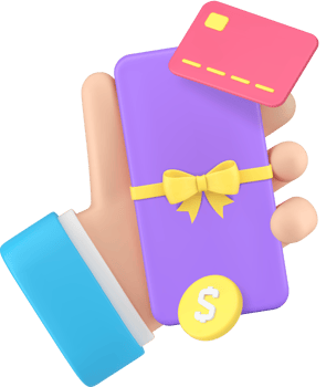 Cashback gift and coin cash money in human hand award for paying card 3d icon realistic png