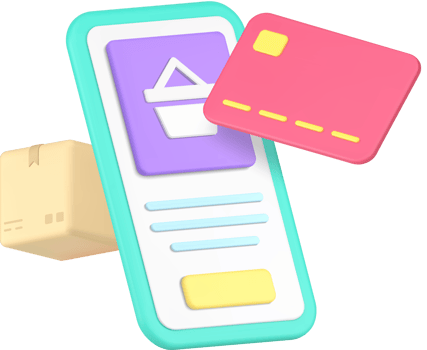 Online shopping smartphone application marketplace delivery card payment 3d icon realistic png