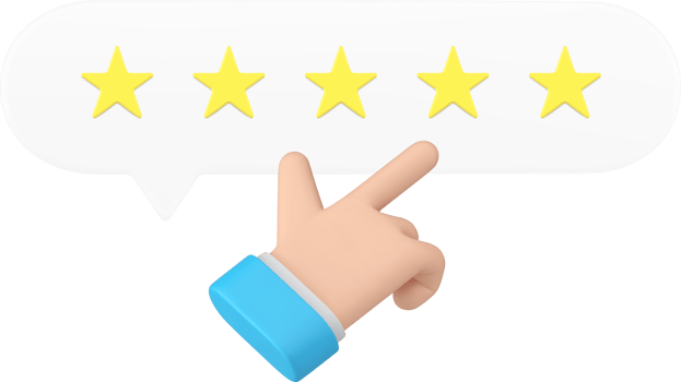 Business man hand cursor click five stars rating best customer choice 3d icon realistic png
