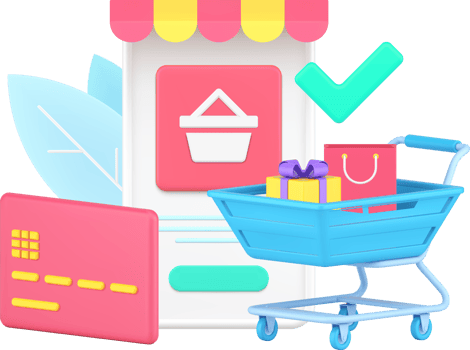 Shopping complete with trolley full of bag gift near credit card for contactless payment transaction png