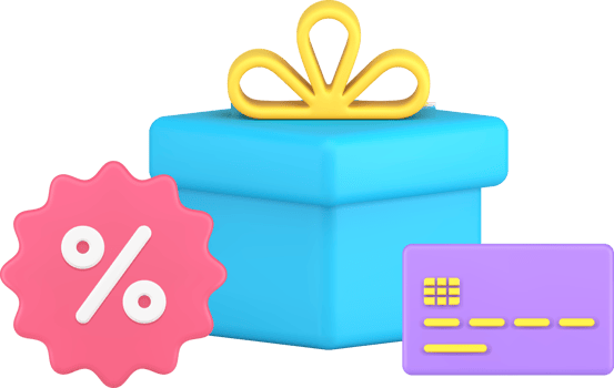 Seasonal shopping sale with festive gift box bow credit card for payment 3d icon isometric png