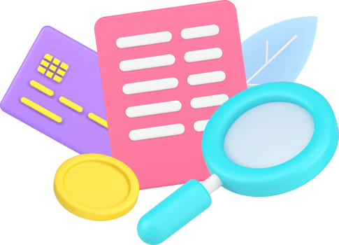 Searching information at document agreement of regular payment with magnifying glass 3d icon png