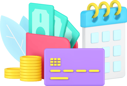 Day of payment with calendar and cash money debit card 3d icon isometric png