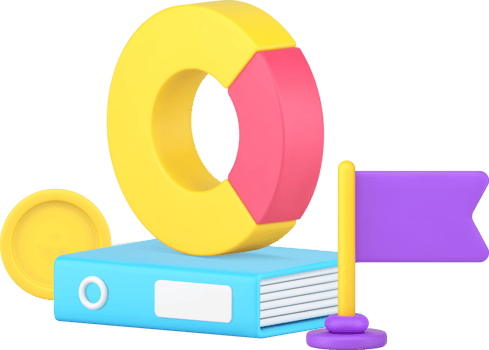 Analyzing company working checking profit with folder documents and rounded graph 3d icon png