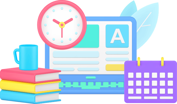 Internet exam laptop user interface with wall watch and schedule 3d icon isometric png