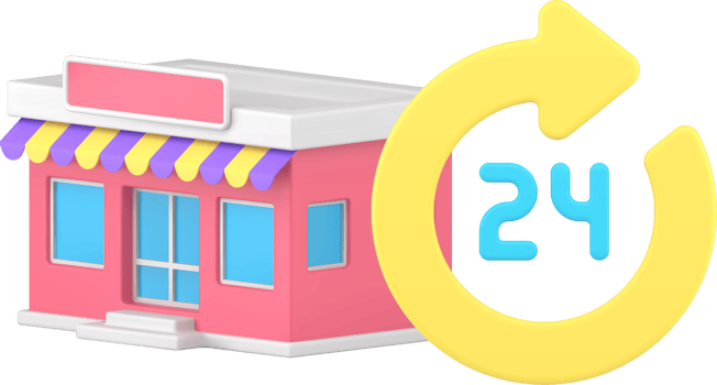 Grocery department store shopping buying goods 24 hours always open available 3d icon png
