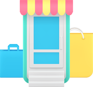 Internet grocery store purchase sale discount mobile application with shopping bag 3d icon png