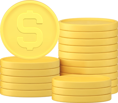 Metallic coins pile cash money dollar USD currency profit earnings wage economy 3d icon png